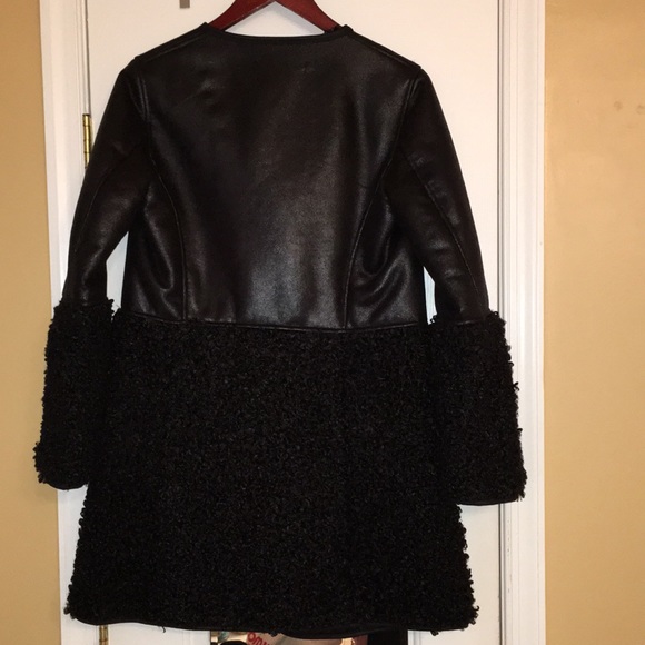 Max Studio BOUTIQEBLACK TEXTURED LEATHER & SHEARLING NWT COAT SIZE SMALL - Picture 7 of 11